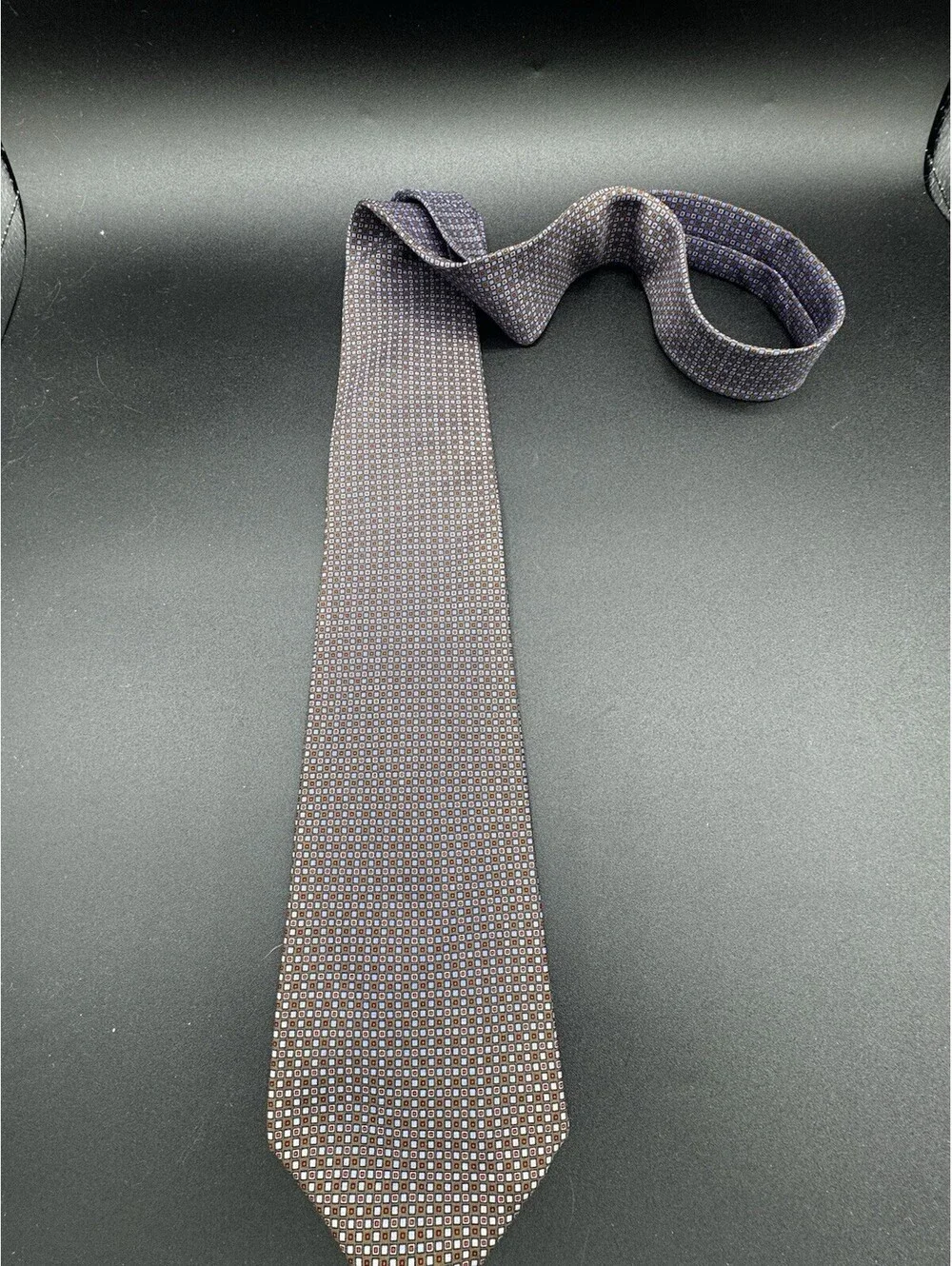 Vintage Lauren Ralph Lauren Silk Tie Brown Blue Geometric USA 28.5” x 3.75”